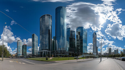 近代的な高層ビル群と熱帯植物が調和する都市風景