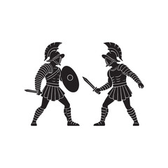 gladiators soldier spartan warrior cartoon character with helmet logo icon silhouette vector art flat design illustrations