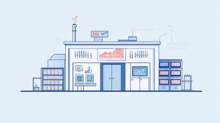 Obraz premium warehouse automation flat design front view technology theme cartoon drawing colored pastel 