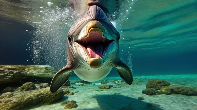 a dolphin swimming in the sea footage