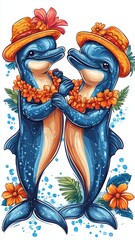 Dolphins dancing samba cute illustration