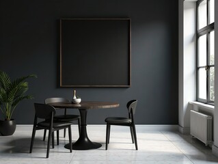 Modern Dining Room Mockup - Empty Black Poster