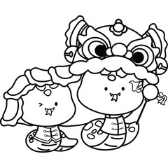 a cute chinese new year snake in black and white coloring