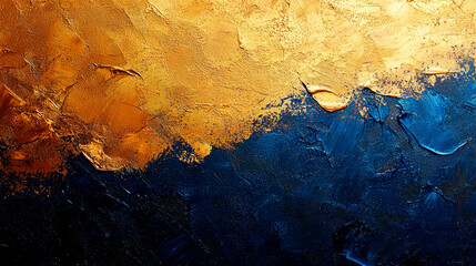 Abstract Gold and Blue Canvas: A Textural Masterpiece of Color and Emotion