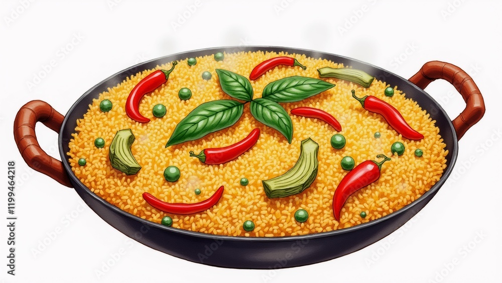 Poster the image is of a large black frying pan with two handles on either side. inside the pan, there is a
