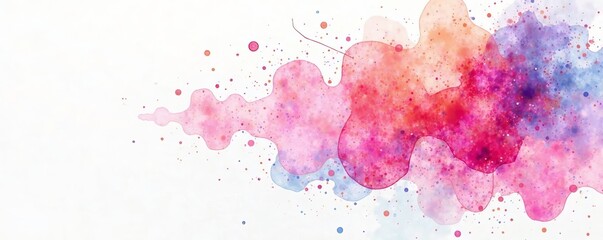 Obraz premium A vibrant watercolor splash in pink, purple, and orange tones on a white background.