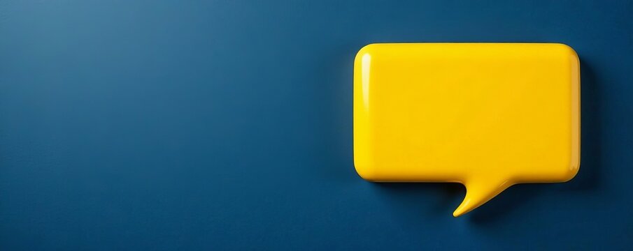 A vibrant yellow speech bubble on a dark blue background for communication concepts.