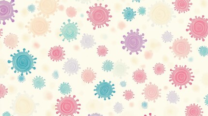 virus flat design top view medical research theme cartoon drawing colored pastel.