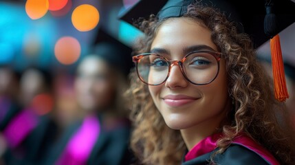 Modern Graduate Smiling with Diploma in Hand, Aligned with Others in a Celebration of Academic Achievement