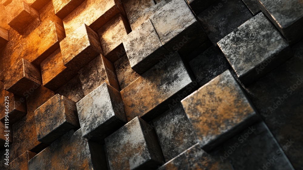 Poster Abstract metallic cube pattern, textured background