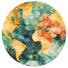 Global watercolor world map illustration artistic design creative environment colorful viewpoint educational concept