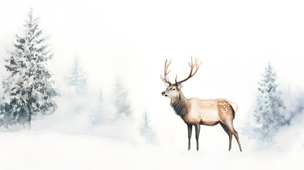 Obraz premium Majestic deer in watercolor painting winter wonderland nature scene serene environment artistic perspective