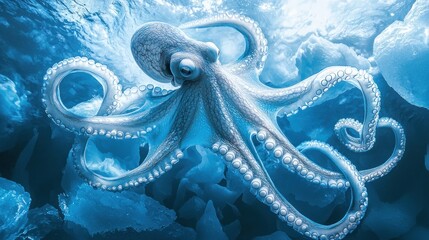 Obraz premium Octopus in icy underwater cave.