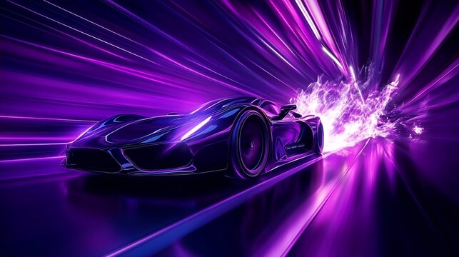 Purple Supercar Speeding Through Neon Tunnel