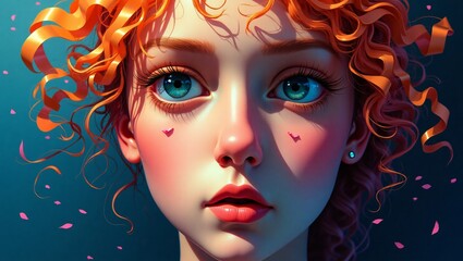 Naklejka premium An Artistic Portrait of a Woman's Face Surrounded by Colorful Abstract Patterns Evoking Creativity and Emotion