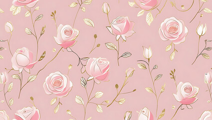 inimalist Floral Pattern with Gold Accents on Pastel Pink