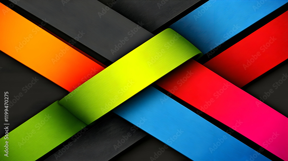 Poster abstract vibrant color block design, intersecting colorful stripes, dynamic graphic background for m