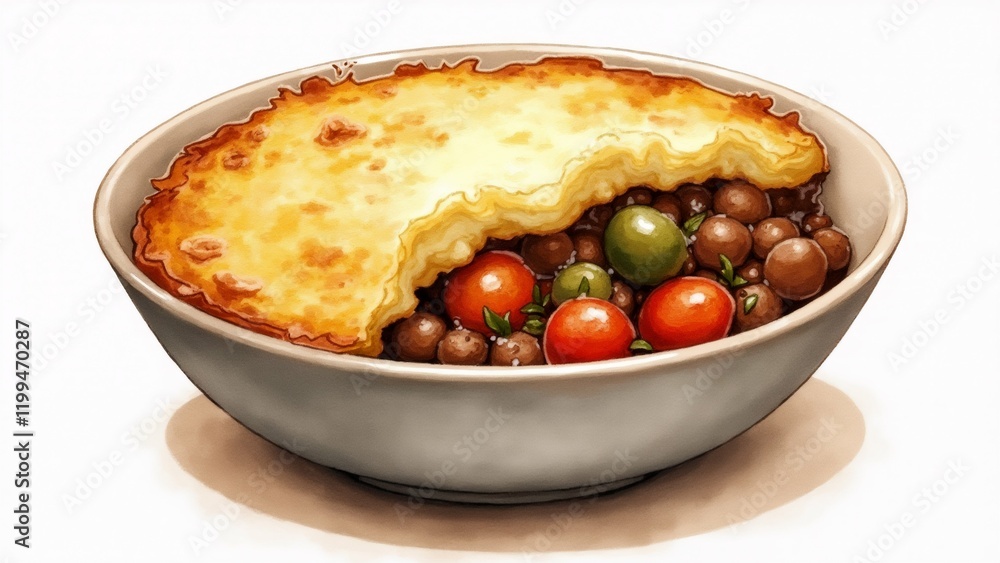 Poster the image is a digital illustration of a bowl of food. the bowl is white and has a round shape with 