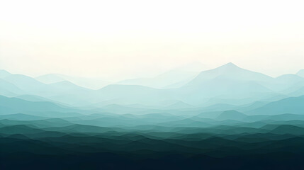 Fototapeta premium Serene teal mountain range landscape, misty atmospheric perspective, minimalist design, nature background.