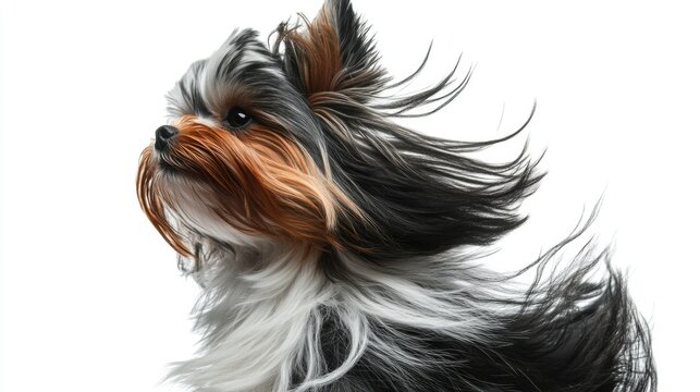 Yorkshire Terrier with Swirling Hair and Wind-Blown Ears, High Angle