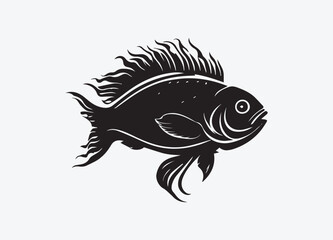 Hand drawn animals Fish silhouette set