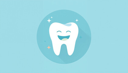 Smiling cartoon tooth against light blue background