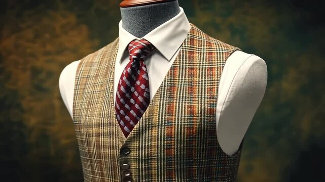 Multicolored Tweed Vest on Wooden Mannequin