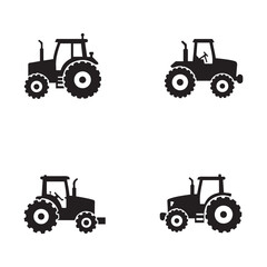 Tractor silhouettes, farm equipment icons vector art illustration