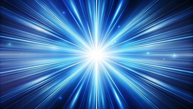 The image is a blue and white abstract background with a bright light in the center. The background is filled with angled, glowing lines that radiate from the