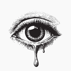 Artistic eye with tears, old school tattoo vector