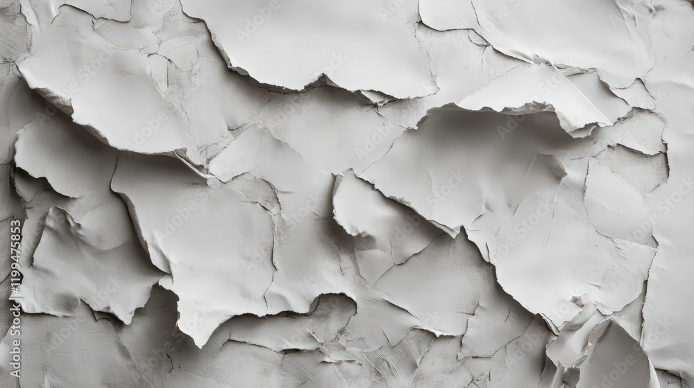 Poster Abstract white textured surface with peeling paint creating a chaotic design