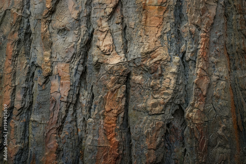Poster rough surface of cracked tree bark reveals intricate textures and patterns, creating a captivating n