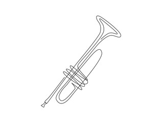 Continuous one line drawing of trumpet- music equipment. Classic trumpet in the pot single outline vector illustration. Editable stroke.
