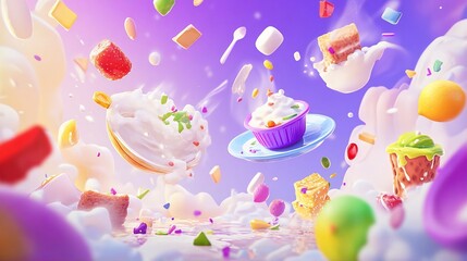 Whimsical Dessert Explosion Sweet Treats in Flight