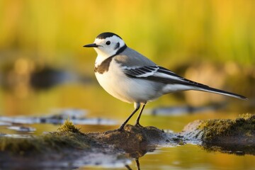 Fototapeta premium Graceful White Wagtail Bird: Juvenile Alba Subspecies in Greener Environment of Europa