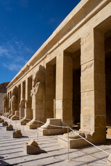 Detail of Majestic Temple of Hatshepsut in Luxor Egypt with a Breathtaking View of Its Ancient...