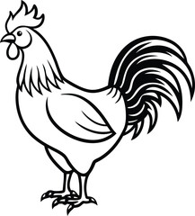 Rooster vector design, Chinses Rooster silhouette, Chinses Rooster line art vector illustration