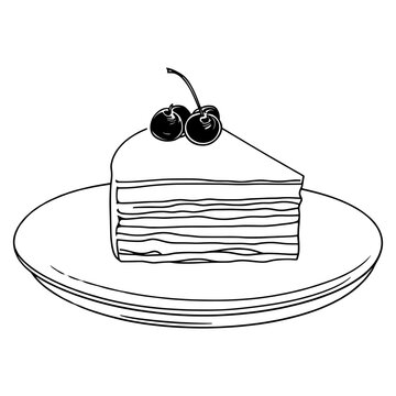 slice cake with cherries on plate clip art preview