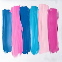 Fototapeta premium A series of vertical paint strokes in various shades of blue and pink on a white background.