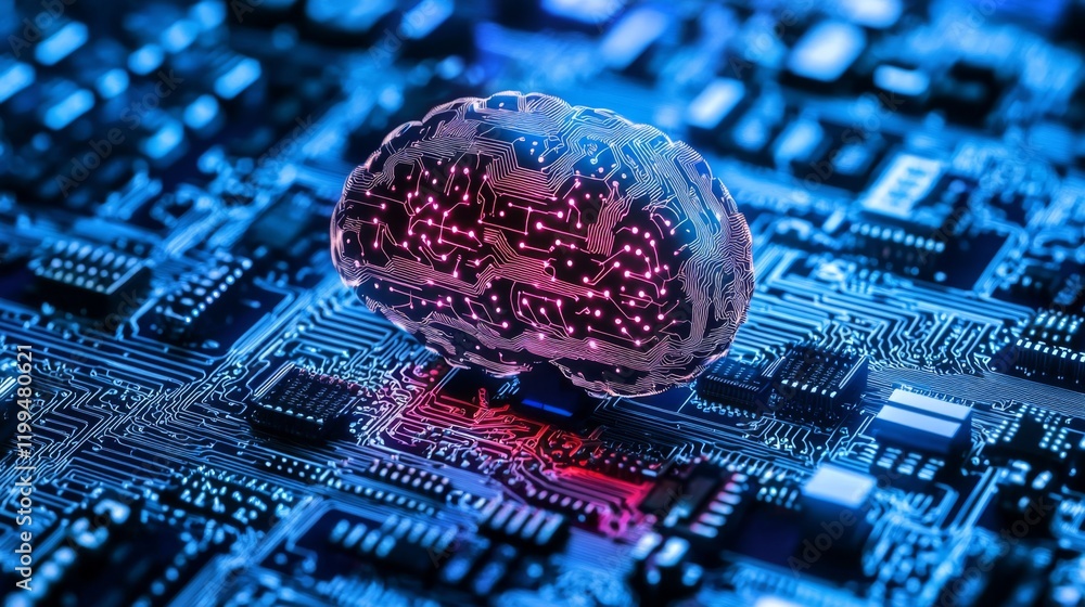 Poster artificial intelligence concept digital brain on circuit board ai technology