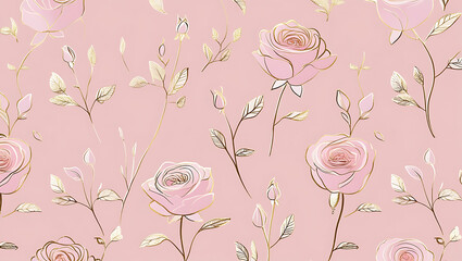 inimalist Floral Pattern with Gold Accents on Pastel Pink