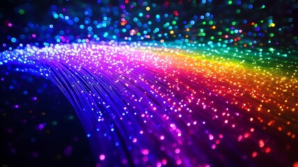 Fototapeta premium abstract arrangement of fiber optic lights forming a wave pattern in neon colors