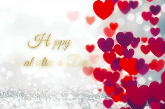 Karta z życzeniami: Happy Valentine`s Day, z sercami w tle
