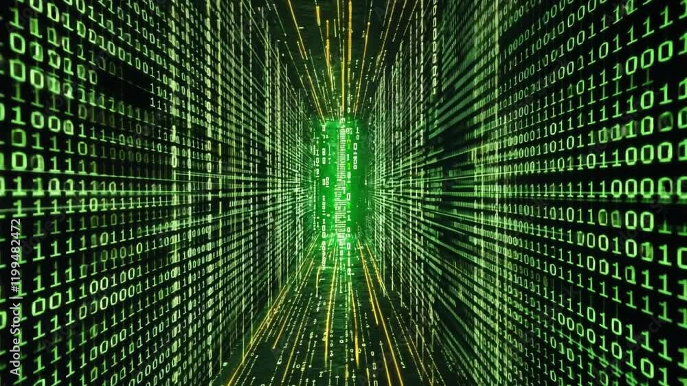 Poster futuristic binary code designs blending neon elements ,binary code data bit