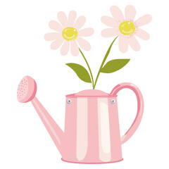 Spring flower in a baby pink watering can flowers daisy cute vector