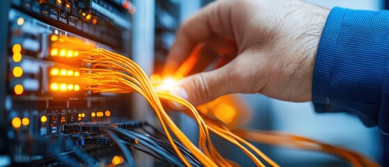 Data server maintenance action data center technical operation server room close-up view connectivity management