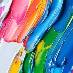 A vibrant abstract painting showcasing thick, colorful strokes of paint.