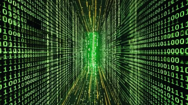 Futuristic binary code designs blending neon elements ,Binary code data bit