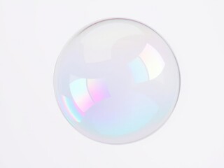 A soap bubble floating in the air with iridescent colors, reflecting light on a white background, translucent, light background