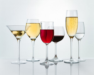 Various Elegant Glasses Filled With Different Alcoholic Beverages